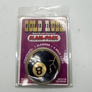 VTG P.O.G.S Metal Slammer 8 Ball w/4 Milk Cap Starter Gold Rush Slam Pack Sealed